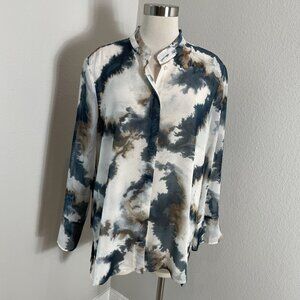 Chicos Womens 14 Tie dye High Low Tunic Top Button Up Blouse Shirt Long Sleeve